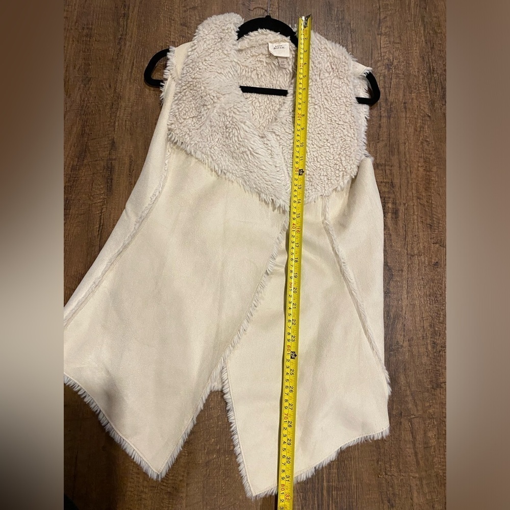 KNOX ROSE Sherpa Lined Faux Suede womens Vest XS cascading front Cream color - Picture 5 of 8